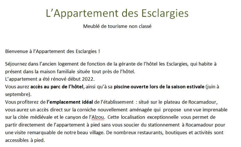 L'Appartement Des Esclargies Rocamadour Eksteriør billede